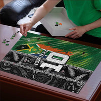 Custom Aotearoa South Africa Rugby Freedom Cup Puzzle Maori Silver Fern Art and Sporty Flag SA - Polynesian Pride