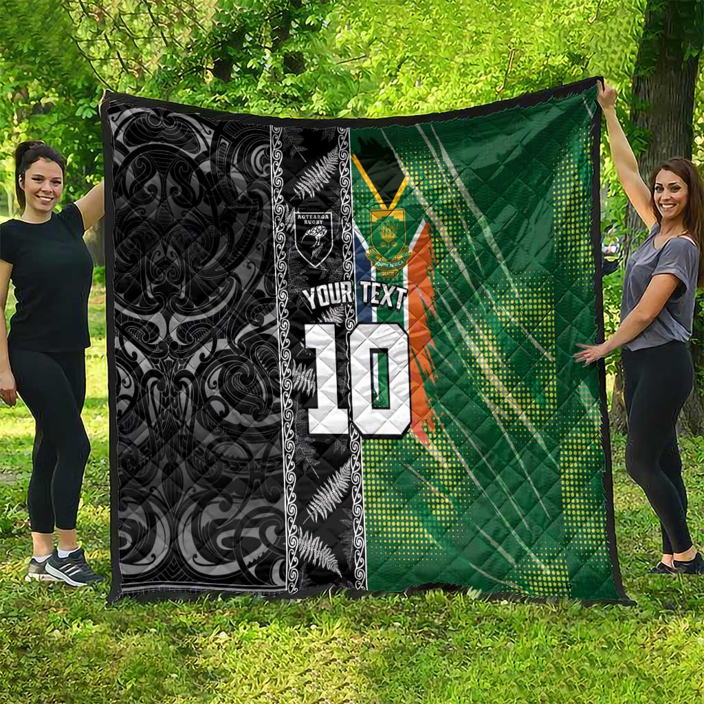 Custom Aotearoa South Africa Rugby Freedom Cup Quilt Maori Silver Fern Art and Sporty Flag SA LT03 - Polynesian Pride