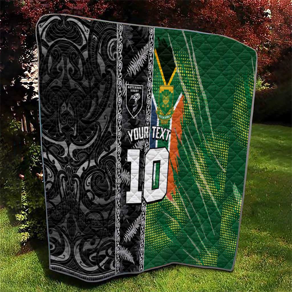 Custom Aotearoa South Africa Rugby Freedom Cup Quilt Maori Silver Fern Art and Sporty Flag SA LT03 - Polynesian Pride