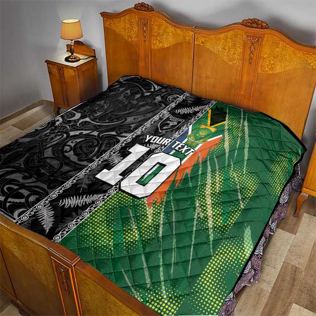 Custom Aotearoa South Africa Rugby Freedom Cup Quilt Maori Silver Fern Art and Sporty Flag SA LT03 - Polynesian Pride