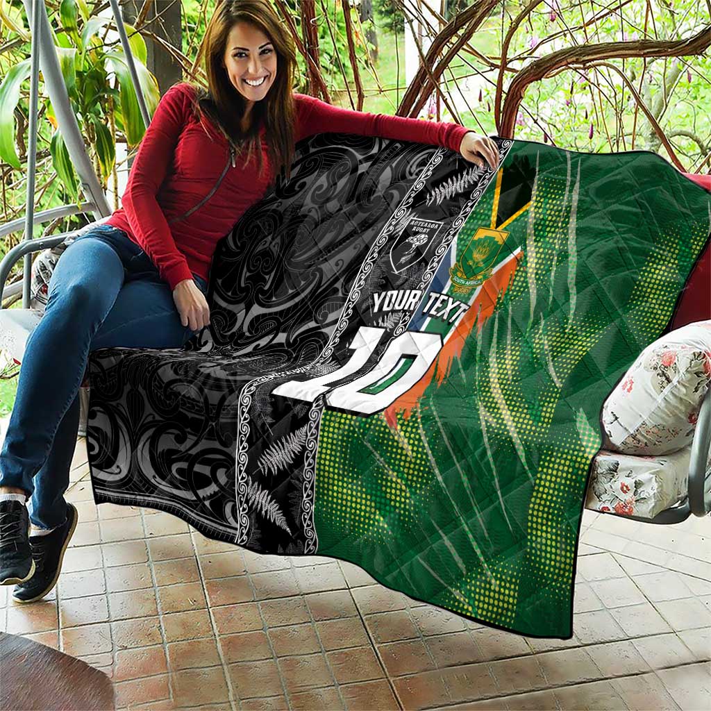 Custom Aotearoa South Africa Rugby Freedom Cup Quilt Maori Silver Fern Art and Sporty Flag SA LT03 - Polynesian Pride