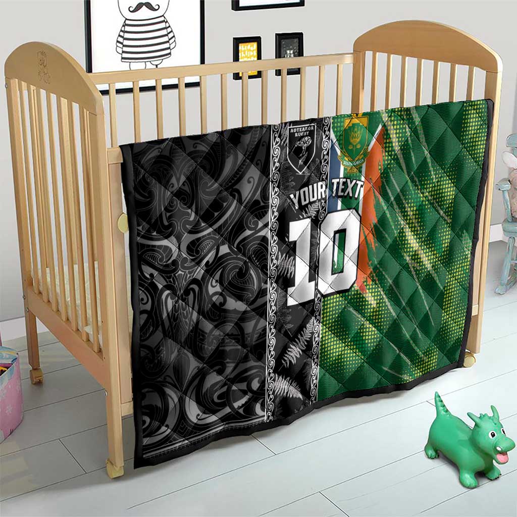 Custom Aotearoa South Africa Rugby Freedom Cup Quilt Maori Silver Fern Art and Sporty Flag SA LT03 - Polynesian Pride