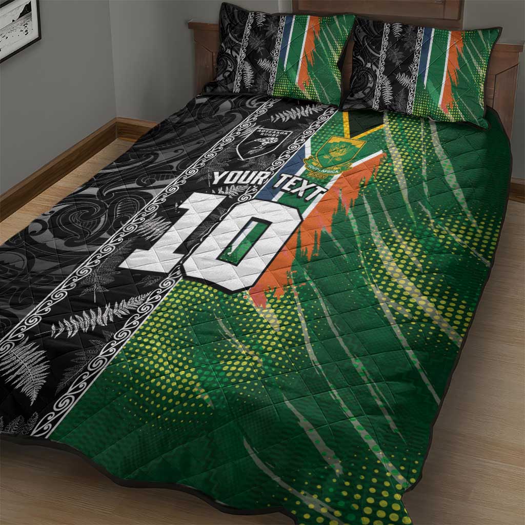 Custom Aotearoa South Africa Rugby Freedom Cup Quilt Bed Set Maori Silver Fern Art and Sporty Flag SA LT03 - Polynesian Pride