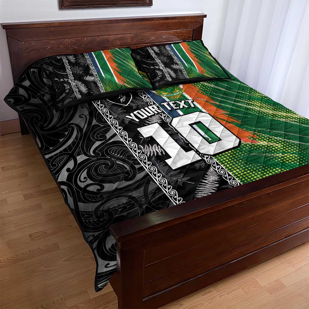 Custom Aotearoa South Africa Rugby Freedom Cup Quilt Bed Set Maori Silver Fern Art and Sporty Flag SA LT03 - Polynesian Pride