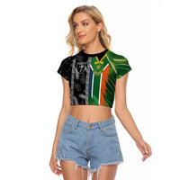 Custom Aotearoa South Africa Rugby Freedom Cup Raglan Cropped T Shirt Maori Silver Fern Art and Sporty Flag SA LT03 Female Black - Polynesian Pride