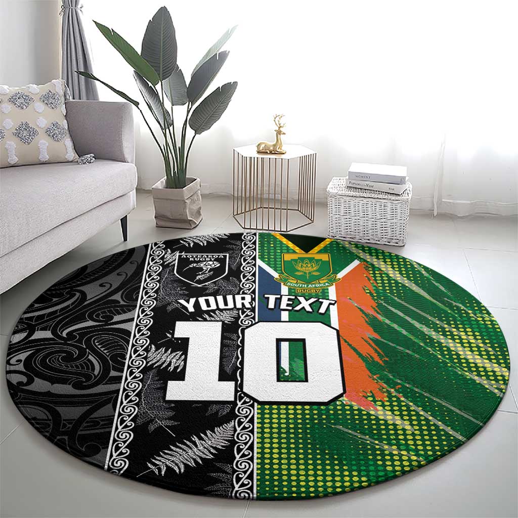 Custom Aotearoa South Africa Rugby Freedom Cup Round Carpet Maori Silver Fern Art and Sporty Flag SA LT03 - Polynesian Pride