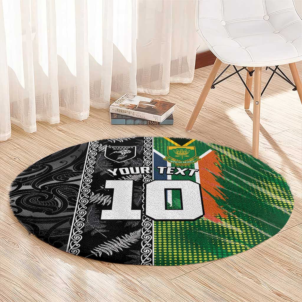 Custom Aotearoa South Africa Rugby Freedom Cup Round Carpet Maori Silver Fern Art and Sporty Flag SA LT03 - Polynesian Pride