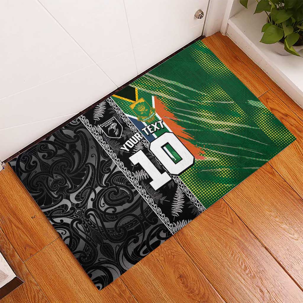 Custom Aotearoa South Africa Rugby Freedom Cup Rubber Doormat Maori Silver Fern Art and Sporty Flag SA LT03 - Polynesian Pride