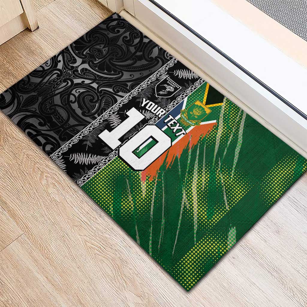 Custom Aotearoa South Africa Rugby Freedom Cup Rubber Doormat Maori Silver Fern Art and Sporty Flag SA LT03 - Polynesian Pride