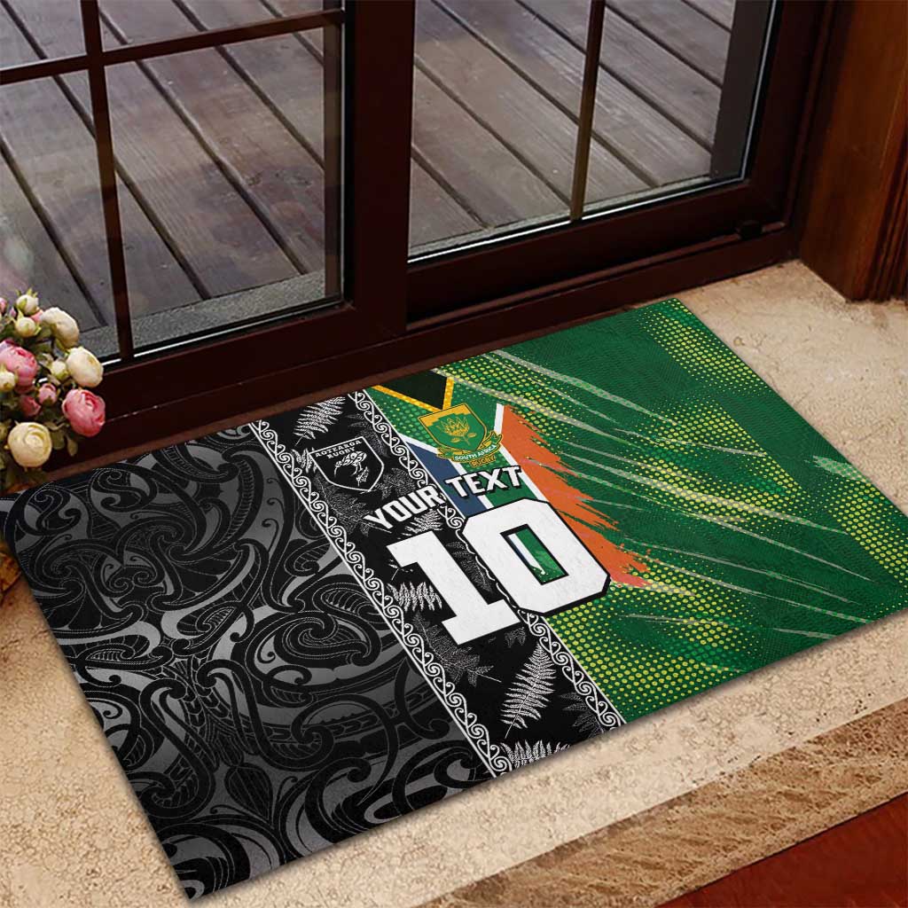 Custom Aotearoa South Africa Rugby Freedom Cup Rubber Doormat Maori Silver Fern Art and Sporty Flag SA LT03 - Polynesian Pride