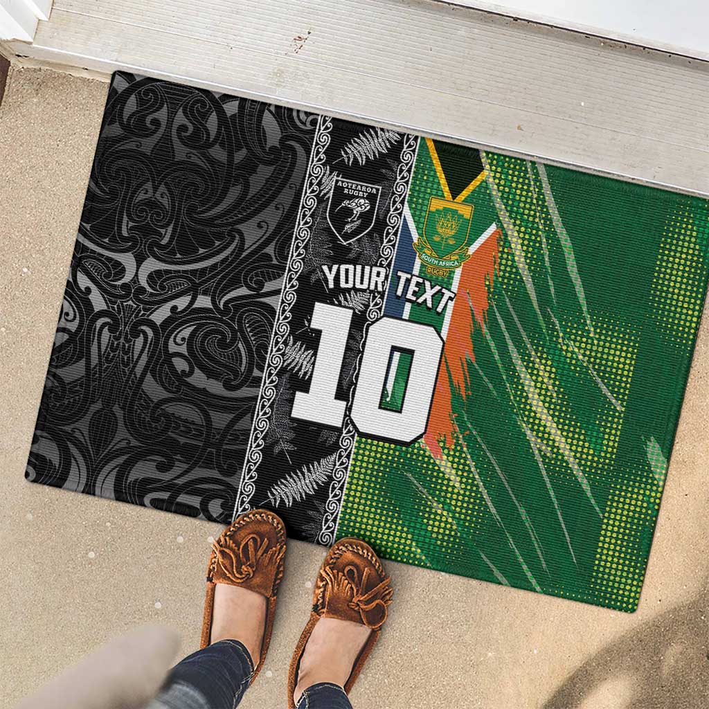 Custom Aotearoa South Africa Rugby Freedom Cup Rubber Doormat Maori Silver Fern Art and Sporty Flag SA LT03 - Polynesian Pride