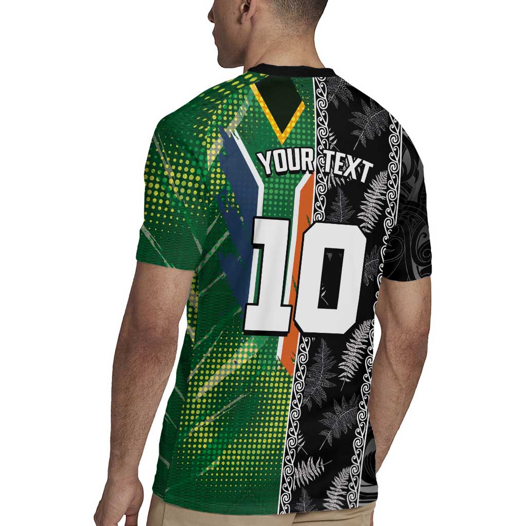 Custom Aotearoa South Africa Rugby Freedom Cup Rugby Jersey Maori Silver Fern Art and Sporty Flag SA LT03 - Polynesian Pride