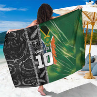Custom Aotearoa South Africa Rugby Freedom Cup Sarong Maori Silver Fern Art and Sporty Flag SA LT03 One Size 44 x 66 inches Black - Polynesian Pride