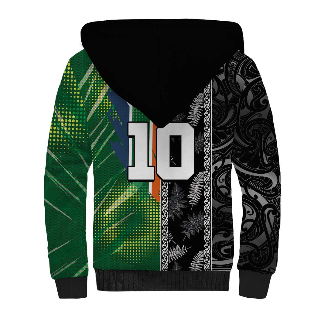 Custom Aotearoa South Africa Rugby Freedom Cup Sherpa Hoodie Maori Silver Fern Art and Sporty Flag SA LT03 - Polynesian Pride