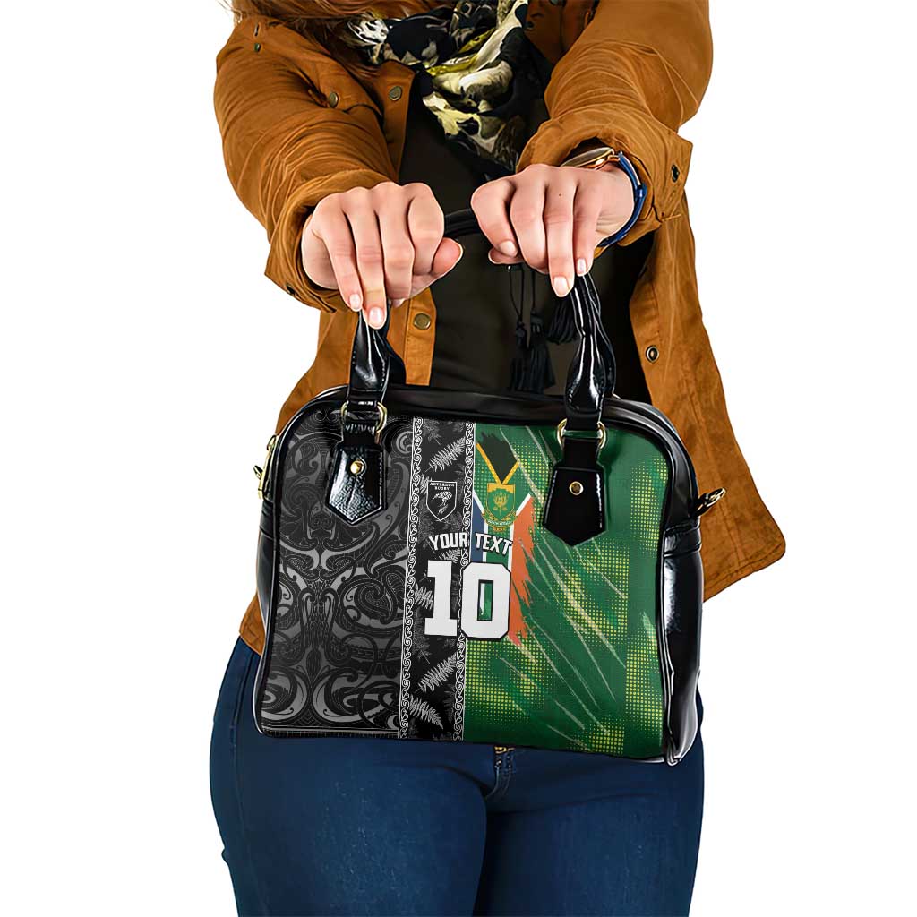Custom Aotearoa South Africa Rugby Freedom Cup Shoulder Handbag Maori Silver Fern Art and Sporty Flag SA LT03 One Size Black - Polynesian Pride