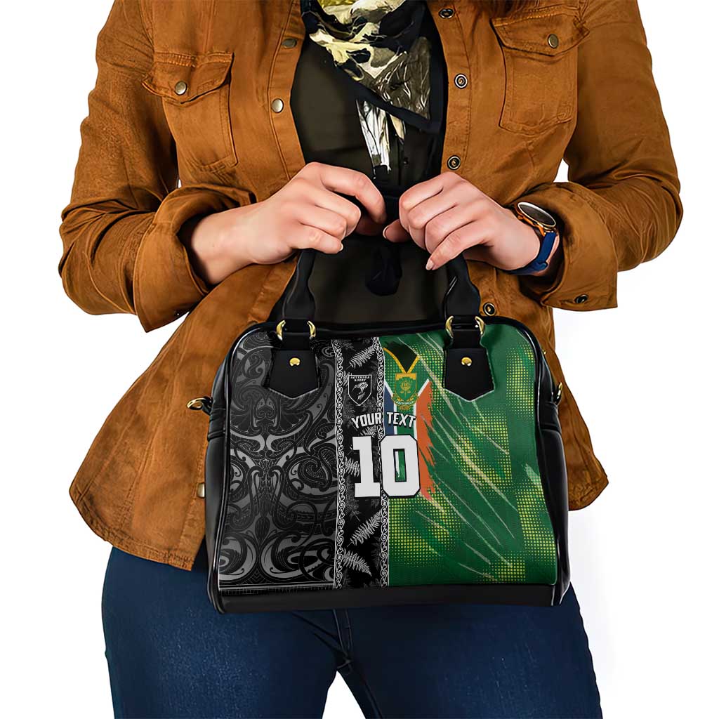 Custom Aotearoa South Africa Rugby Freedom Cup Shoulder Handbag Maori Silver Fern Art and Sporty Flag SA LT03 - Polynesian Pride