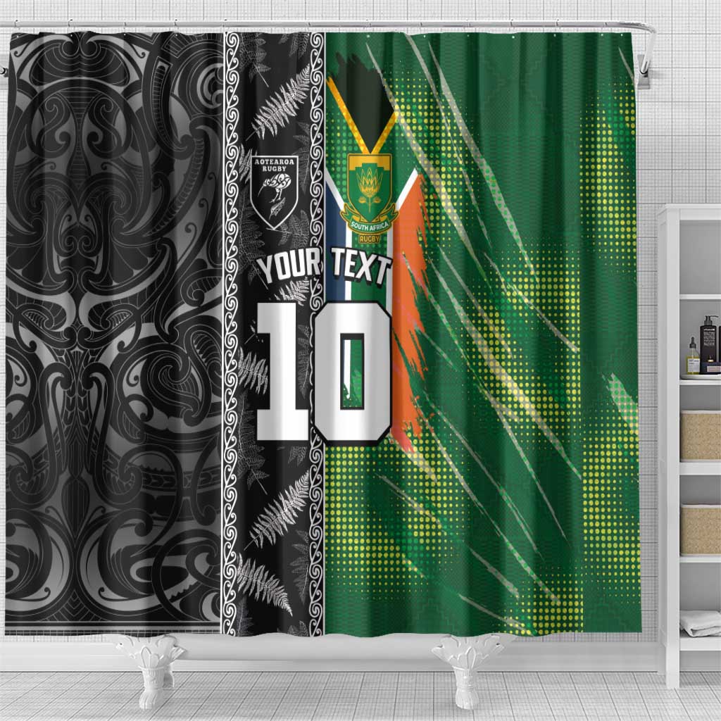 Custom Aotearoa South Africa Rugby Freedom Cup Shower Curtain Maori Silver Fern Art and Sporty Flag SA LT03 - Polynesian Pride
