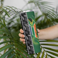 Custom Aotearoa South Africa Rugby Freedom Cup Skinny Tumbler Maori Silver Fern Art and Sporty Flag SA LT03 - Polynesian Pride