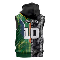 Custom Aotearoa South Africa Rugby Freedom Cup Sleeveless Hoodie Maori Silver Fern Art and Sporty Flag SA LT03 - Polynesian Pride