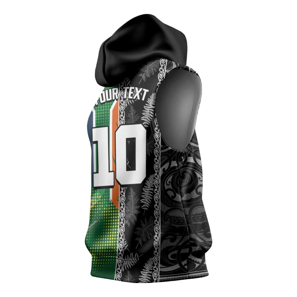 Custom Aotearoa South Africa Rugby Freedom Cup Sleeveless Hoodie Maori Silver Fern Art and Sporty Flag SA LT03 - Polynesian Pride
