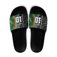 Custom Aotearoa South Africa Rugby Freedom Cup Slide Sandals Maori Silver Fern Art and Sporty Flag SA LT03 Black - Polynesian Pride