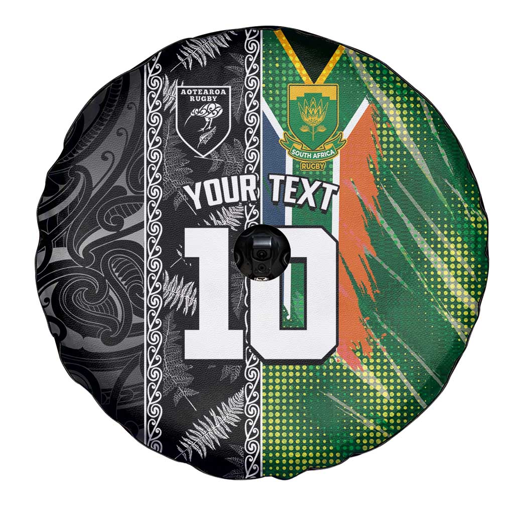 Custom Aotearoa South Africa Rugby Freedom Cup Spare Tire Cover Maori Silver Fern Art and Sporty Flag SA LT03 - Polynesian Pride