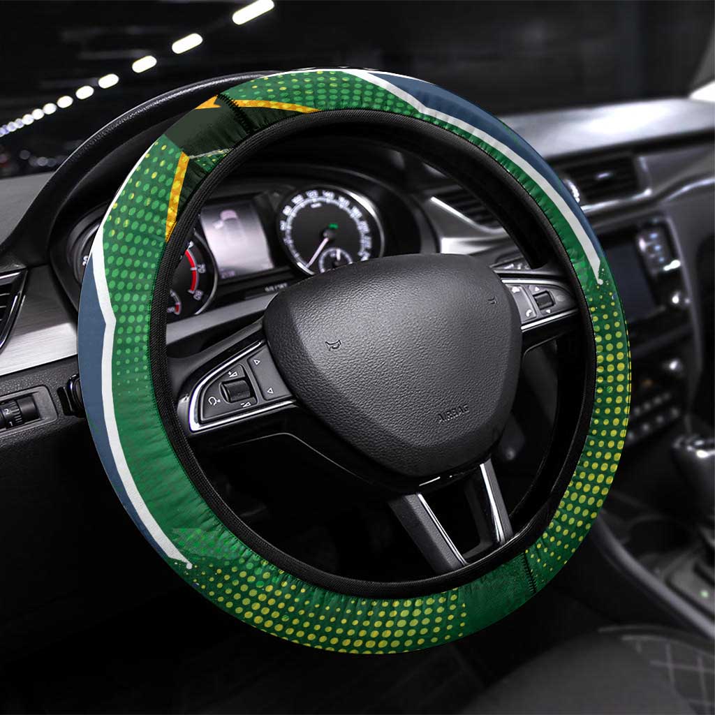 Aotearoa South Africa Rugby Freedom Cup Steering Wheel Cover Maori Silver Fern Art and Sporty Flag SA LT03 Universal Fit Black - Polynesian Pride