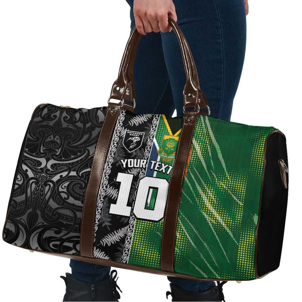 Custom Aotearoa South Africa Rugby Freedom Cup Travel Bag Maori Silver Fern Art and Sporty Flag SA - Polynesian Pride