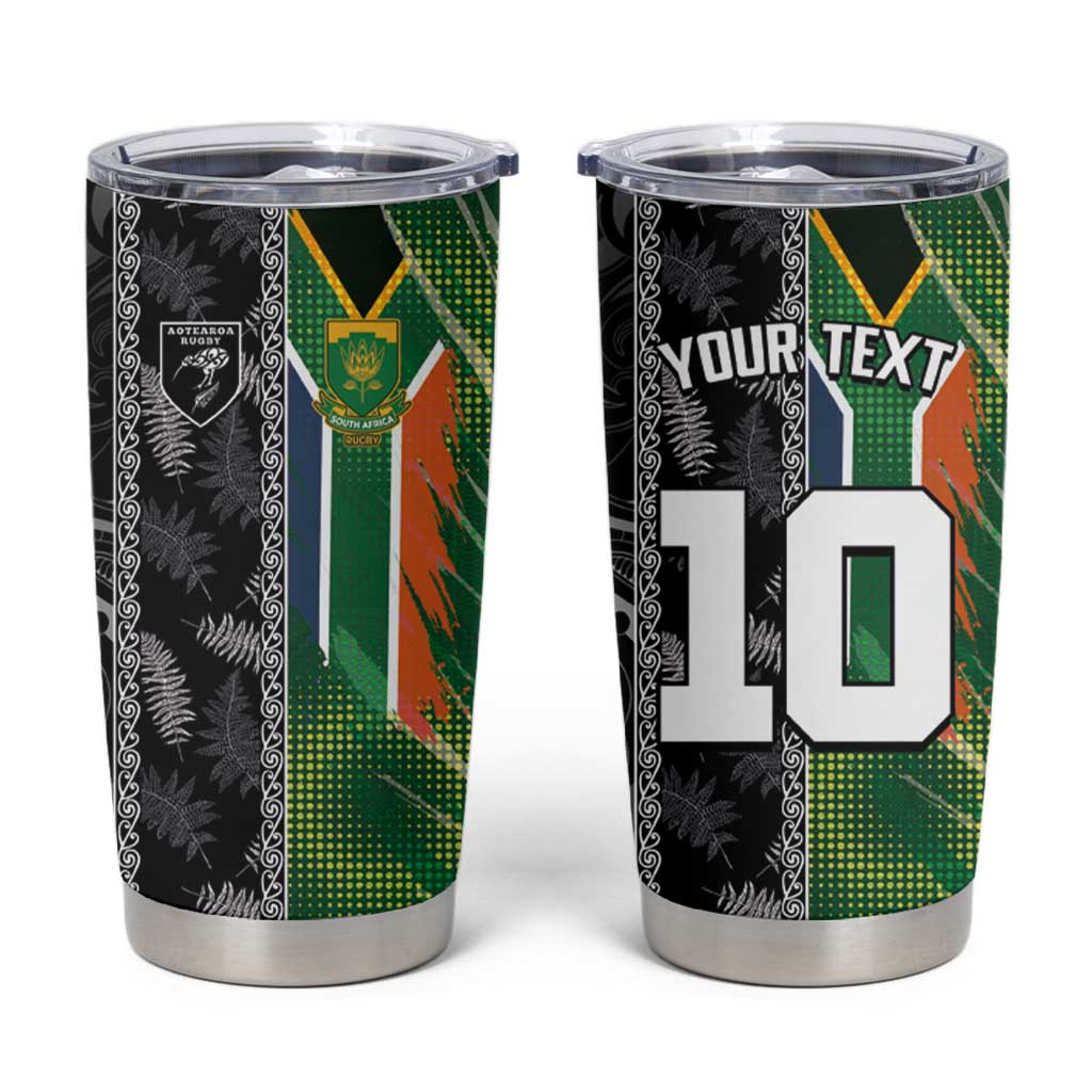 Custom Aotearoa South Africa Rugby Freedom Cup Tumbler Cup Maori Silver Fern Art and Sporty Flag SA LT03 Black - Polynesian Pride