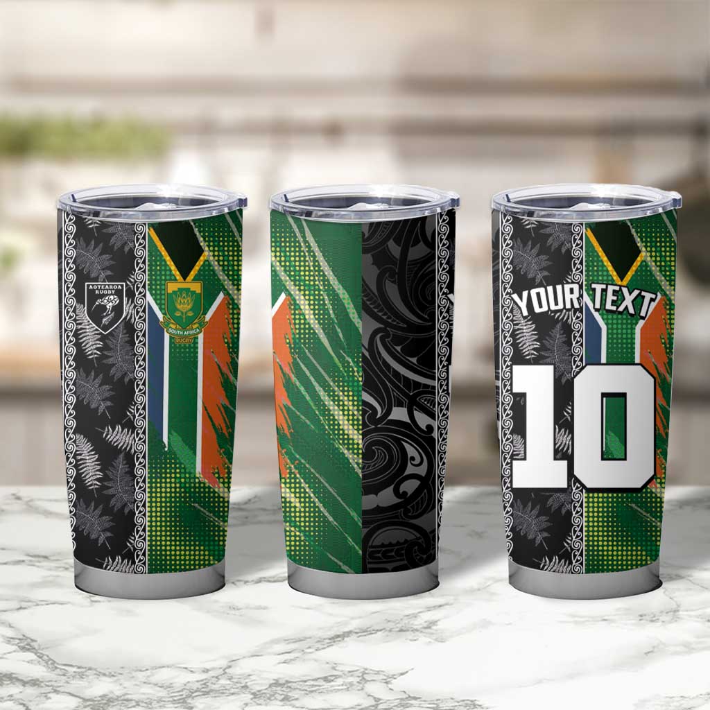Custom Aotearoa South Africa Rugby Freedom Cup Tumbler Cup Maori Silver Fern Art and Sporty Flag SA LT03 - Polynesian Pride