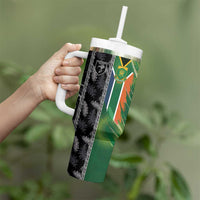 Custom Aotearoa South Africa Rugby Freedom Cup Tumbler With Handle Maori Silver Fern Art and Sporty Flag SA LT03 - Polynesian Pride