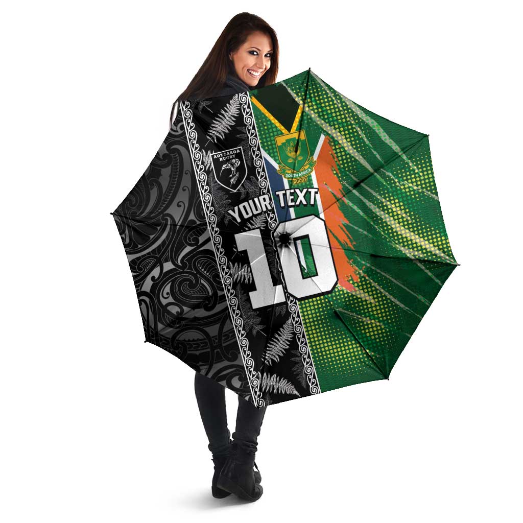 Custom Aotearoa South Africa Rugby Freedom Cup Umbrella Maori Silver Fern Art and Sporty Flag SA LT03 - Polynesian Pride