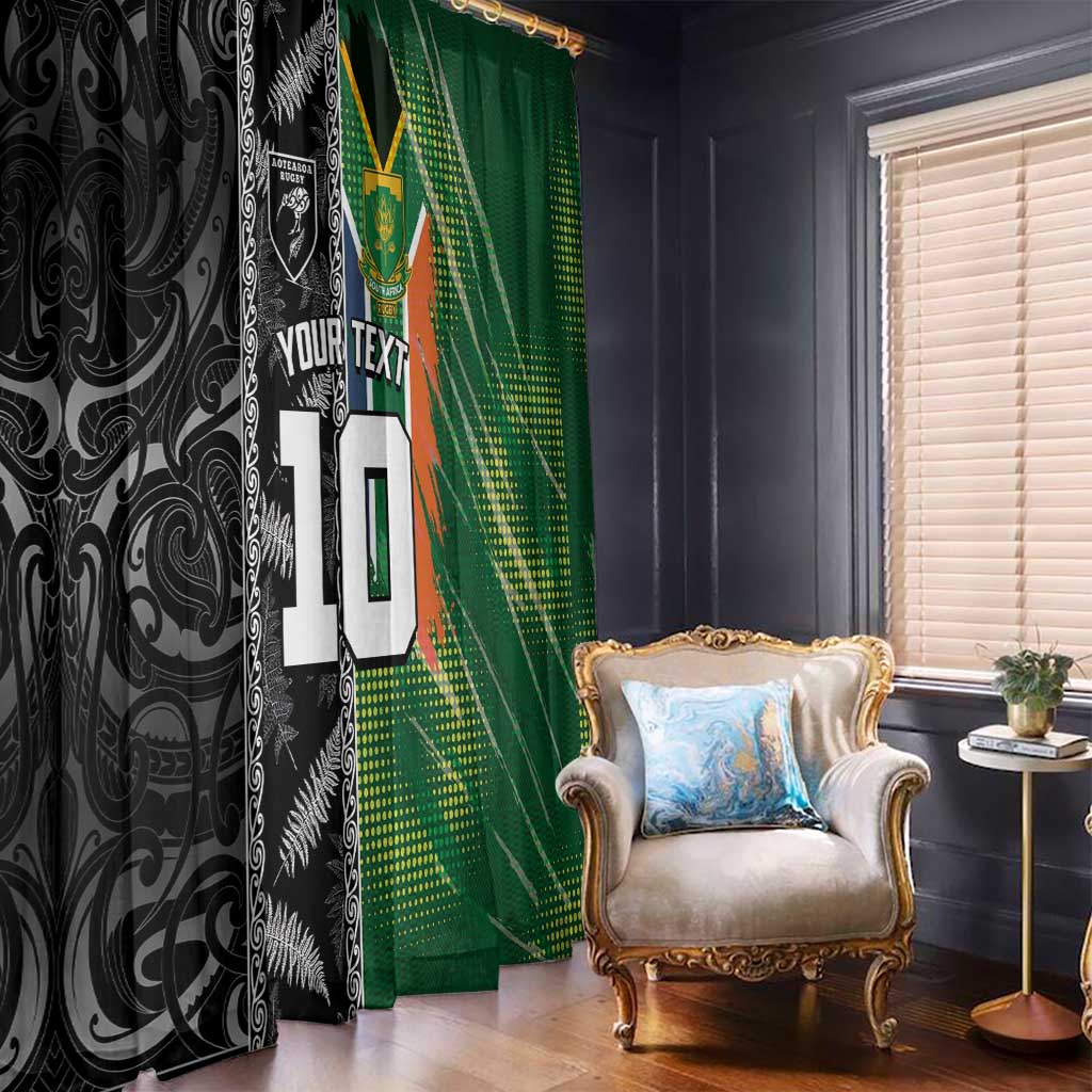 Custom Aotearoa South Africa Rugby Freedom Cup Window Curtain Maori Silver Fern Art and Sporty Flag SA LT03 - Polynesian Pride