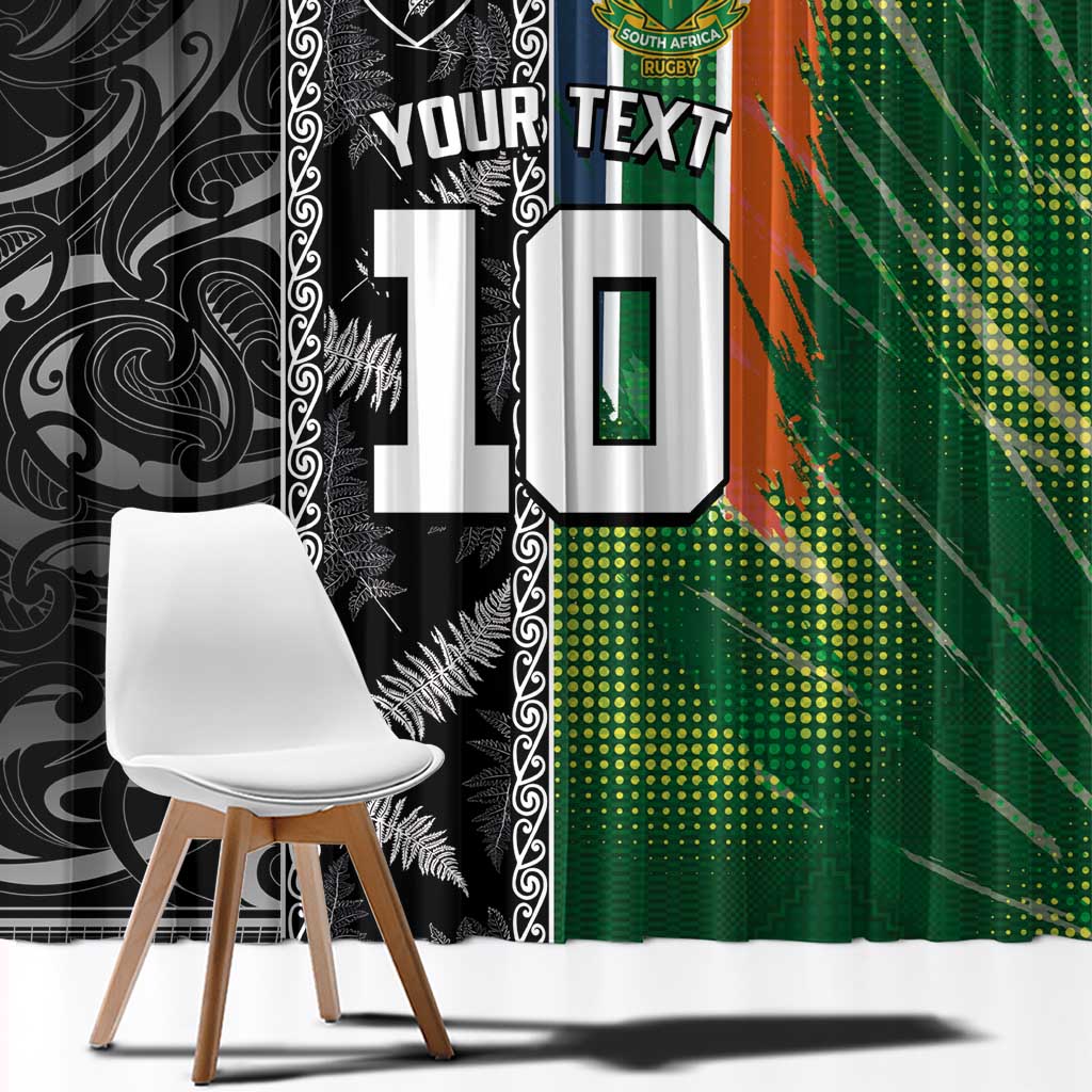 Custom Aotearoa South Africa Rugby Freedom Cup Window Curtain Maori Silver Fern Art and Sporty Flag SA LT03 - Polynesian Pride