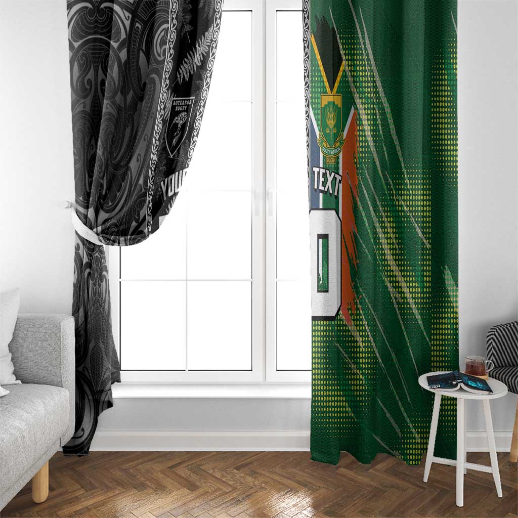 Custom Aotearoa South Africa Rugby Freedom Cup Window Curtain Maori Silver Fern Art and Sporty Flag SA LT03 - Polynesian Pride