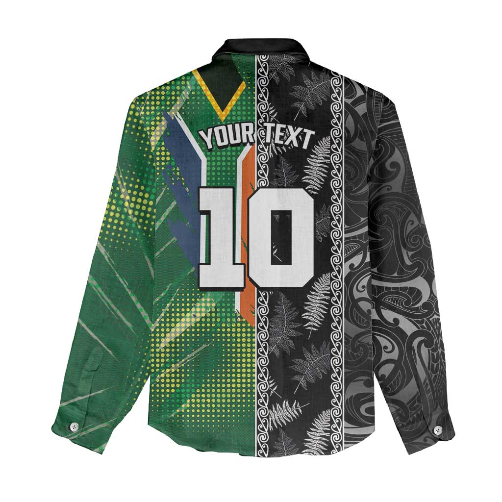 Custom Aotearoa South Africa Rugby Freedom Cup Women Casual Shirt Maori Silver Fern Art and Sporty Flag SA LT03 - Polynesian Pride