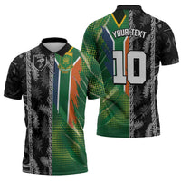 Custom Aotearoa South Africa Rugby Freedom Cup Zipper Polo Shirt Maori Silver Fern Art and Sporty Flag SA LT03 - Polynesian Pride
