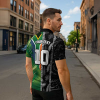Custom Aotearoa South Africa Rugby Freedom Cup Zipper Polo Shirt Maori Silver Fern Art and Sporty Flag SA LT03 - Polynesian Pride