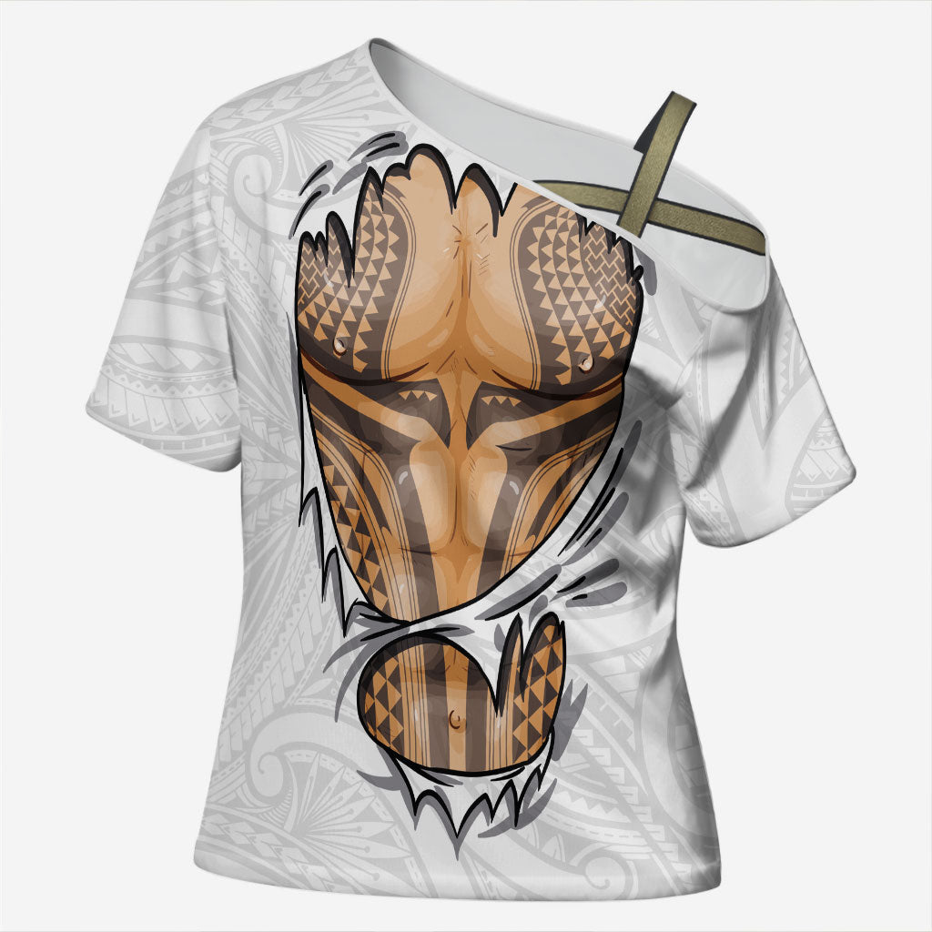 Hawaiian Kakau Cross Shoulder Shirt Aquaman Tattoo Reveal Effect
