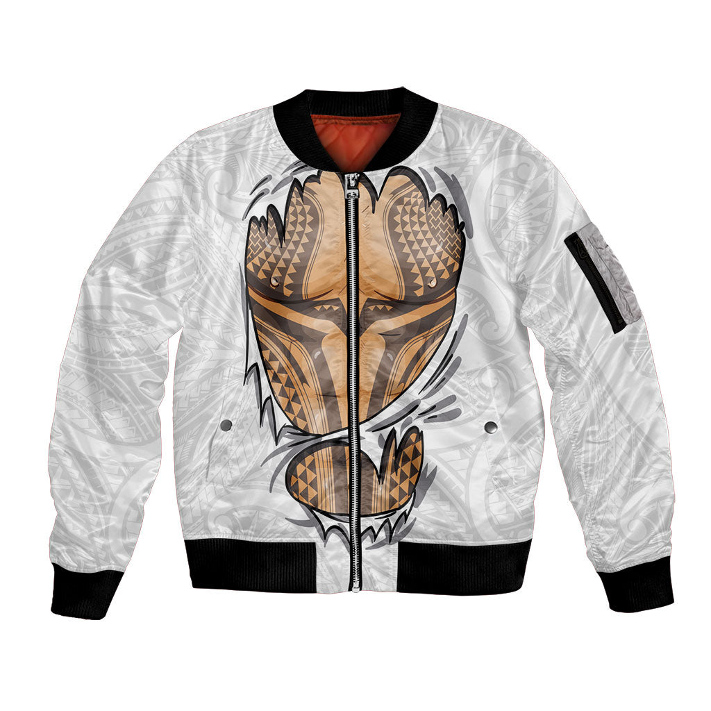 Hawaiian Kakau Sleeve Zip Bomber Jacket Aquaman Tattoo Reveal Effect