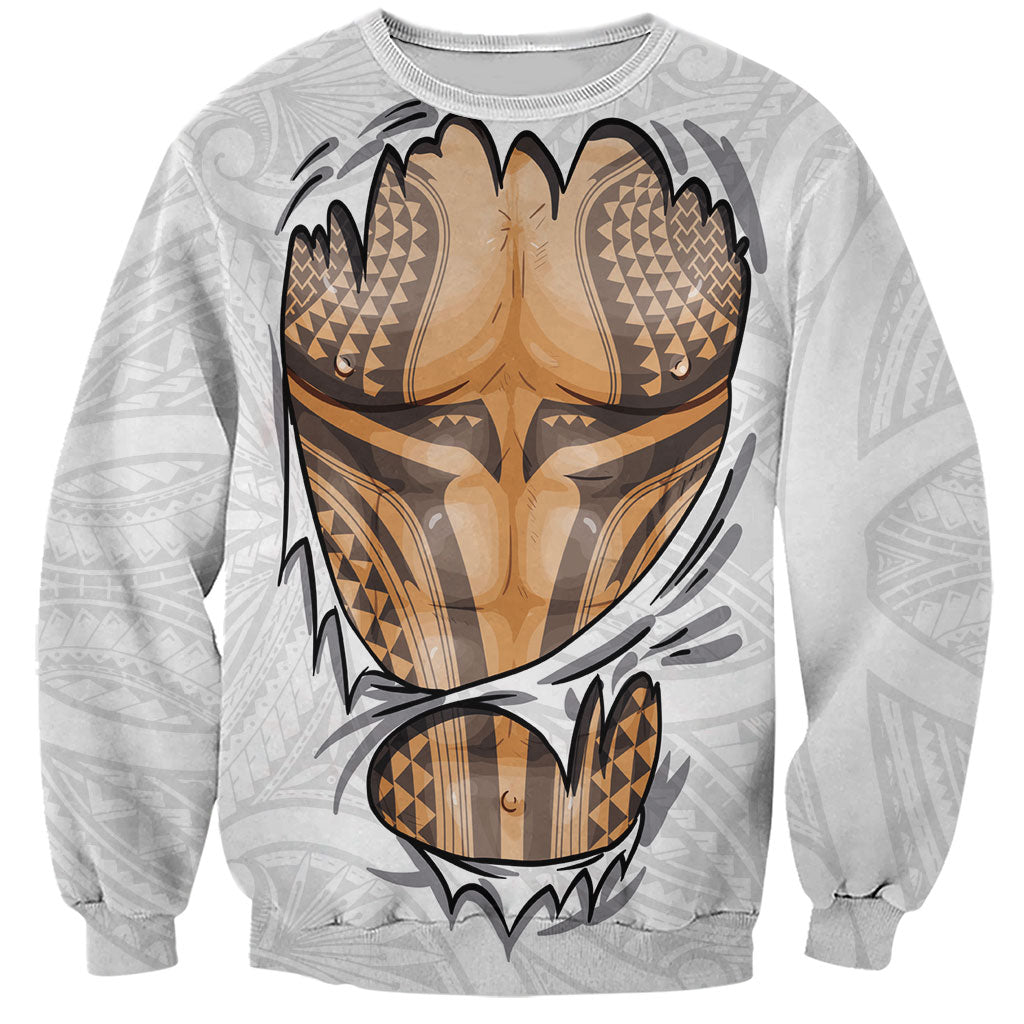 Hawaiian Kakau Sweatshirt Aquaman Tattoo Reveal Effect LT03 Unisex White - Polynesian Pride