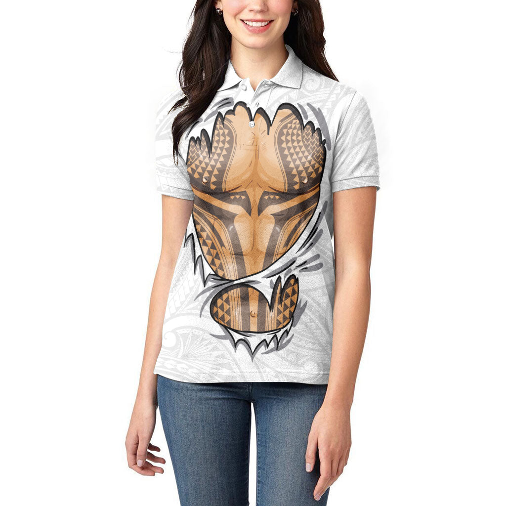 Hawaiian Kakau Women Polo Shirt Aquaman Tattoo Reveal Effect