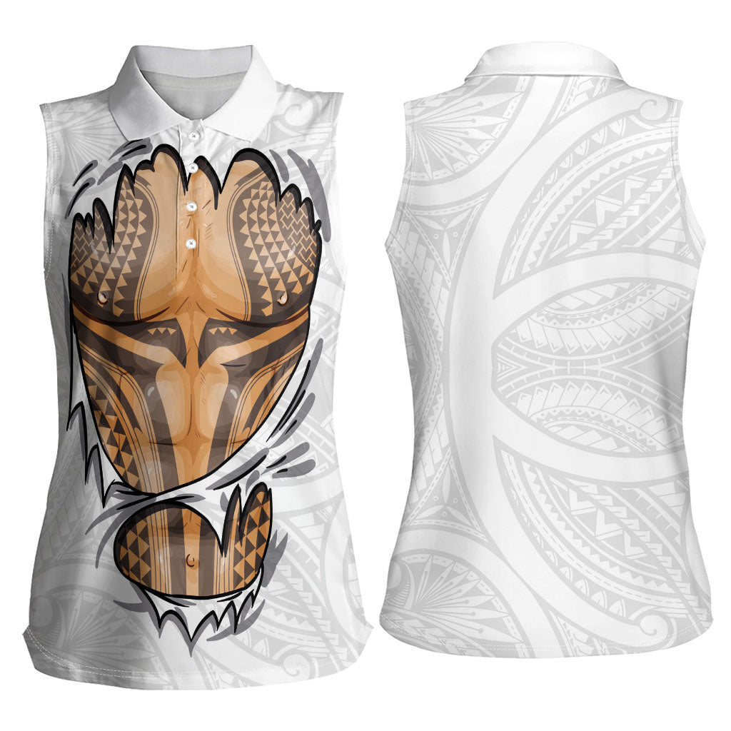 Hawaiian Kakau Women Sleeveless Polo Shirt Aquaman Tattoo Reveal Effect