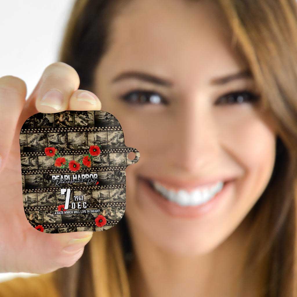 Pearl Harbor Remembrance Day AirPods Case Memories of December 7 with Red Poppy Lei - Polynesian Pride