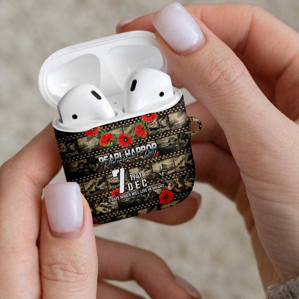 Pearl Harbor Remembrance Day AirPods Case Memories of December 7 with Red Poppy Lei - Polynesian Pride