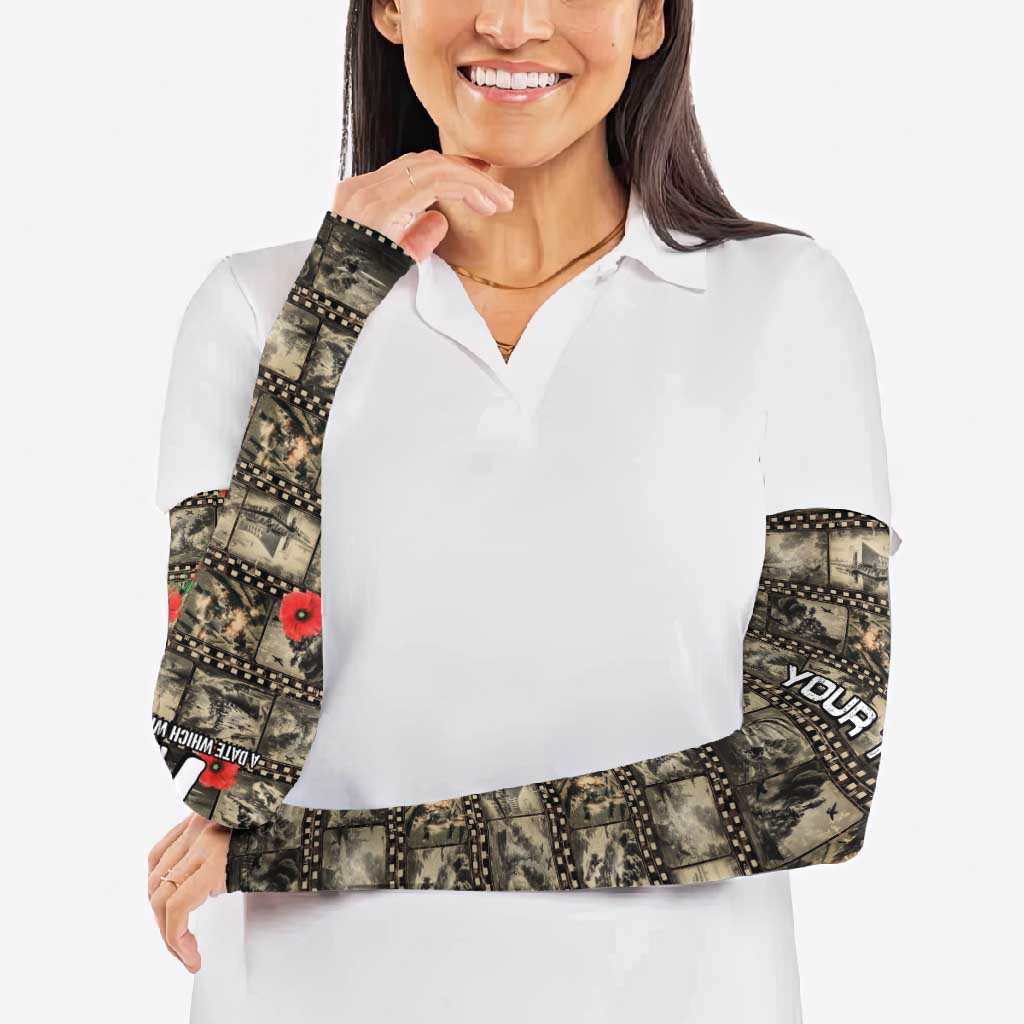 Pearl Harbor Remembrance Day Personalized Arm Sleeves Memories of December 7 with Red Poppy Lei - Polynesian Pride
