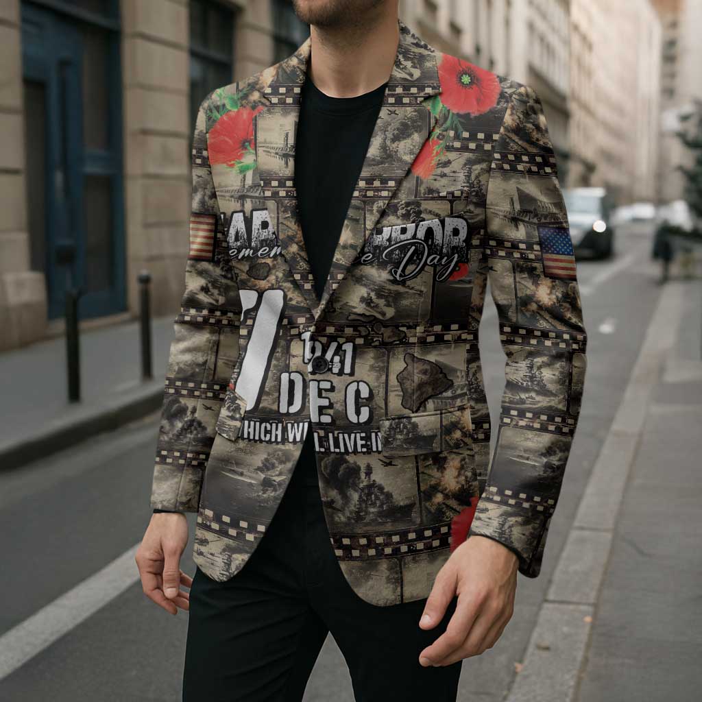 Pearl Harbor Remembrance Day Personalized Blazer Memories of December 7 with Red Poppy Lei - Polynesian Pride