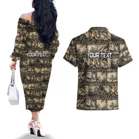 Pearl Harbor Remembrance Day Personalized Couples Matching Off The Shoulder Long Sleeve Dress and Hawaiian Shirt Memories of December 7 with Red Poppy Lei LT03 - Polynesian Pride