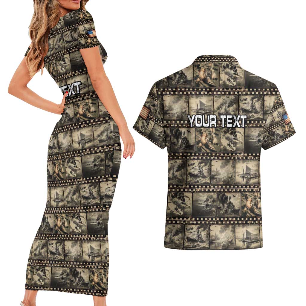 Pearl Harbor Remembrance Day Personalized Couples Matching Short Sleeve Bodycon Dress and Hawaiian Shirt Memories of December 7 with Red Poppy Lei LT03 - Polynesian Pride