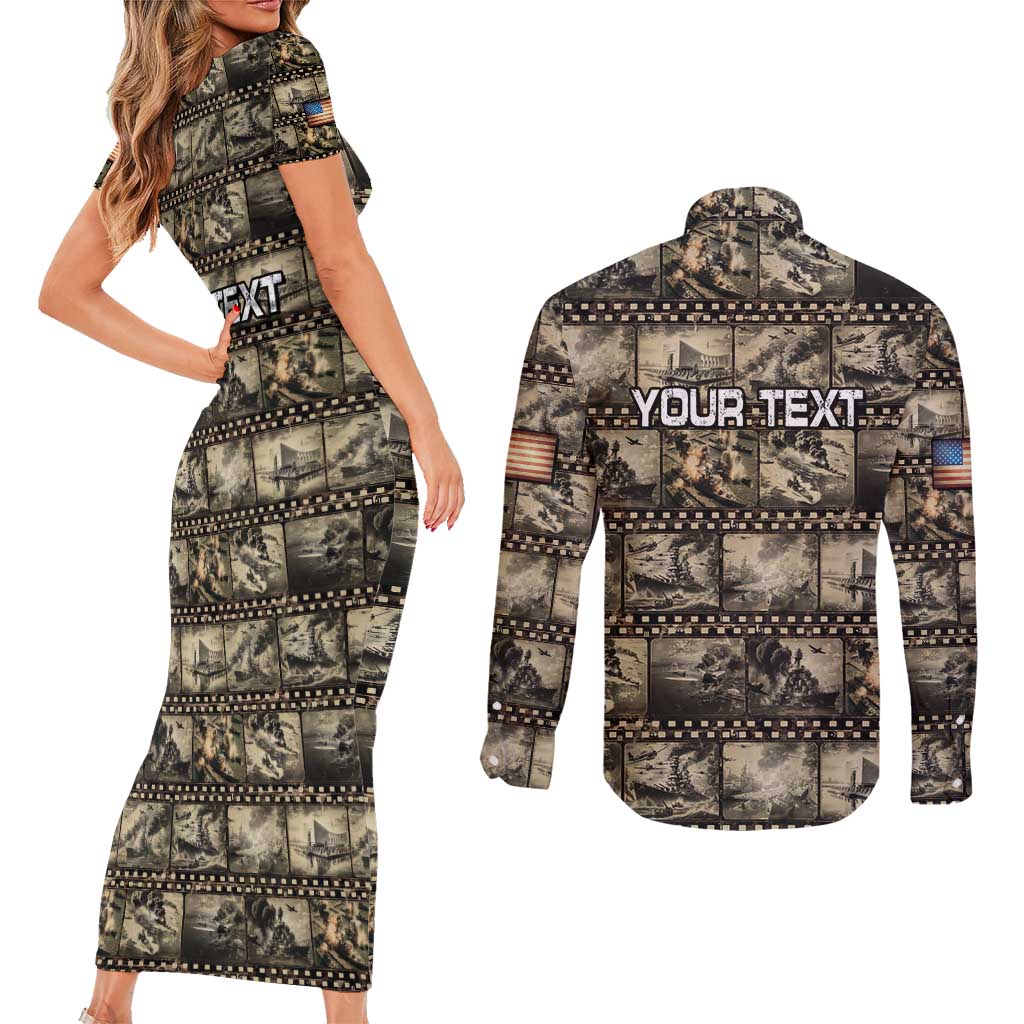 Pearl Harbor Remembrance Day Personalized Couples Matching Short Sleeve Bodycon Dress and Long Sleeve Button Shirt Memories of December 7 with Red Poppy Lei LT03 - Polynesian Pride
